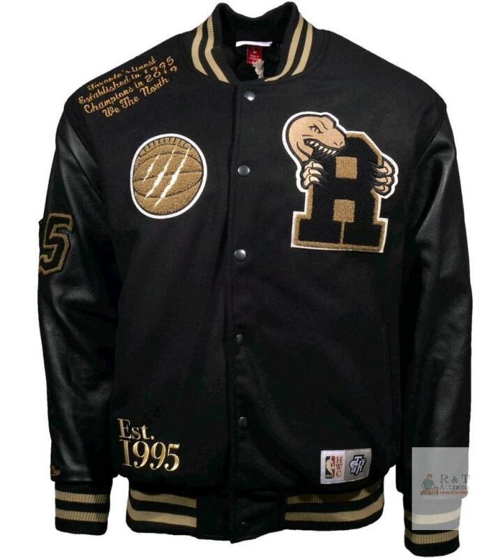 Mitchell & Ness Toronto Raptors NBA Varsity Jacket, Medium, Black/Gold, Leather Sleeves, Champions 2019