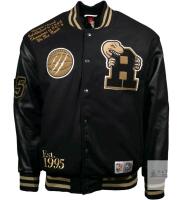 Mitchell & Ness Toronto Raptors NBA Varsity Jacket, Medium, Black/Gold, Leather Sleeves, Champions 2019