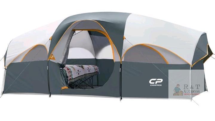 NEW CAMPROS CP 8 Person Family Tent, 14x9x6 ft, Room Divider, Waterproof, 5 Windows, Carry Bag