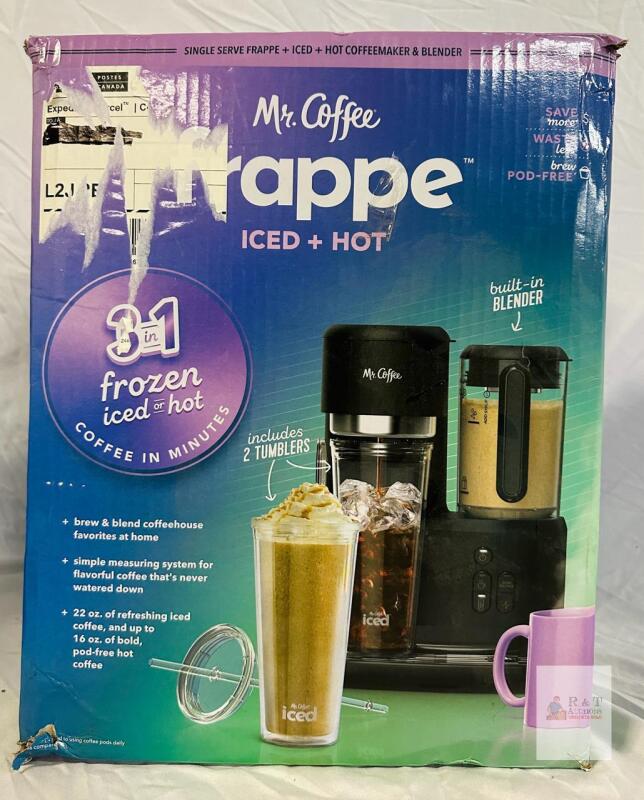 Mr. Coffee Frappe Iced + Hot 3-in-1 Coffee Maker & Blender, 22oz/16oz Capacity, Black, Includes Tumblers