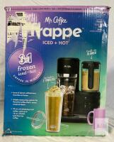 Mr. Coffee Frappe Iced + Hot 3-in-1 Coffee Maker & Blender, 22oz/16oz Capacity, Black, Includes Tumblers