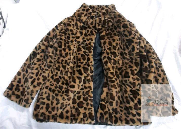 NEW Leopard Print Faux Fur Coat/Jacket, Women's 2XL, Plush Lined, Open Front