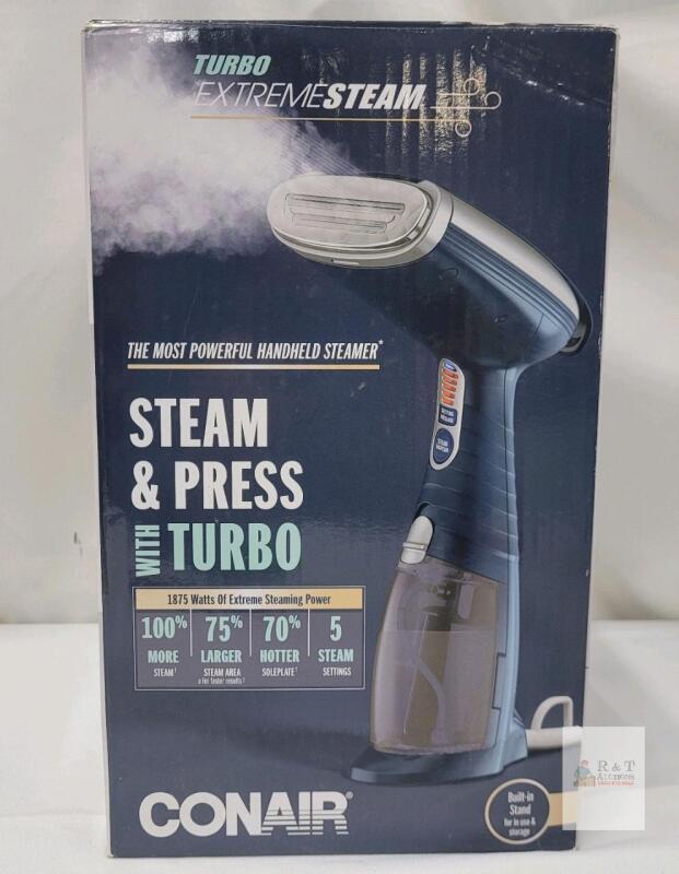 Conair Turbo ExtremeSteam 1875W Handheld Garment Steamer, 5 Steam Settings, 3-in-1 Attachment