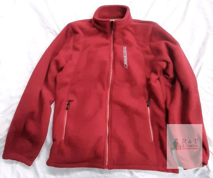 NEW GM Motorsport Fleece Jacket XL &ndash; Red with Beige Lining, Full-Zip, Two Front Pockets
