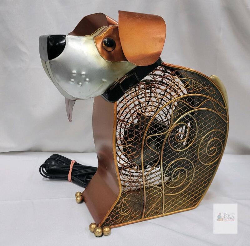 Dog Shaped Artisan Metal Table Fan, 13" Tall, Decorative Copper Finish, 120V, 7" Fan Blade