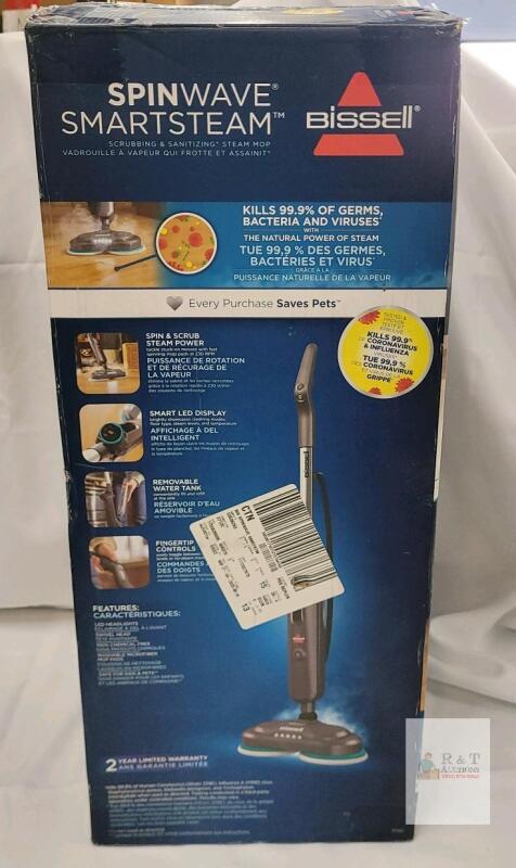 Bissell SpinWave SmartSteam Steam Mop, 1120W, 13.5oz Tank, 22ft Cord, Model 24167, LED Display