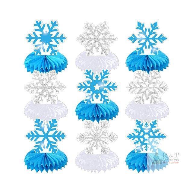 New 9pcs Snowflake Table Centerpieces, Snowflake Honeycomb Decorations