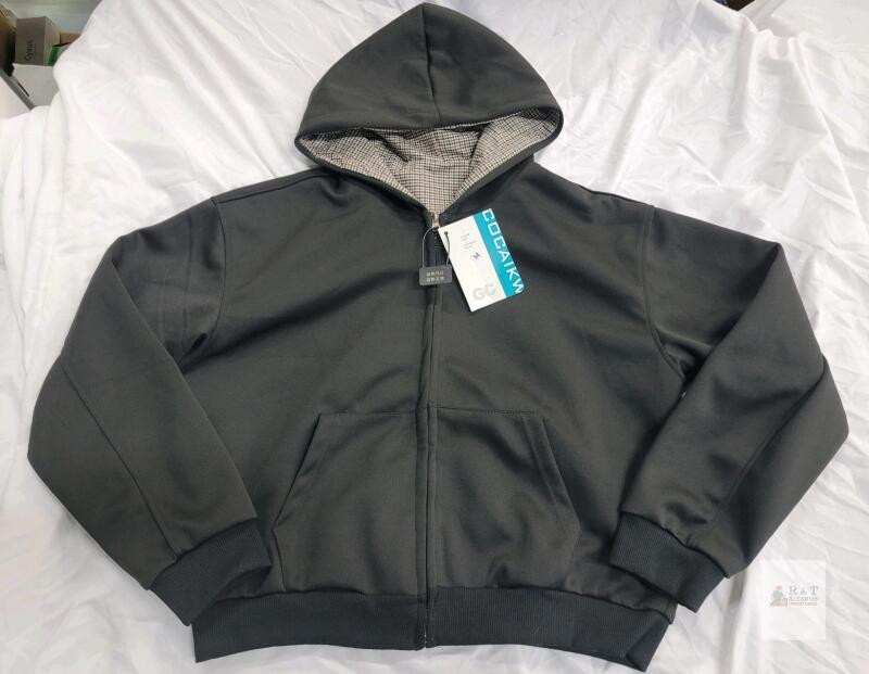 COCAIKW Men's Medium Hooded Zip-Up Jacket with Checked Lining