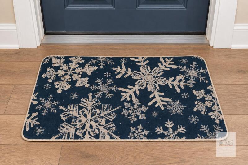 Artoid Mode Snowflake Christmas Doormat, 17x29 inches, Flannel Top with Non-Slip Rubber Backing