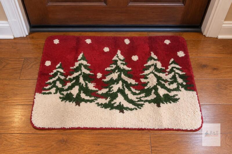NEW IM HOME Christmas Door Mat 30x20 in, Red Green Trees, ODM016, Non-Slip, Holiday Decor
