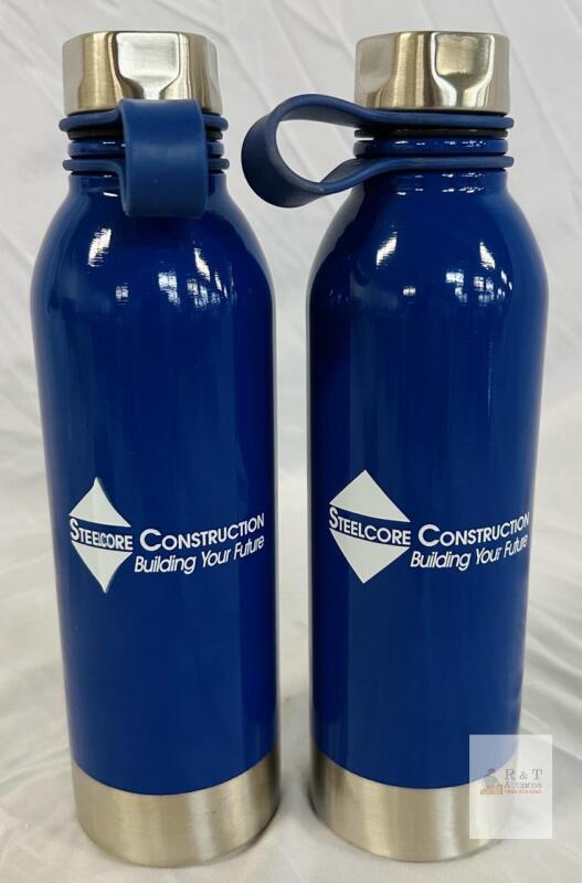 NEW Steelcore Construction 17oz Stainless Steel Water Bottles, Blue, Screw Cap, Silicone Strap