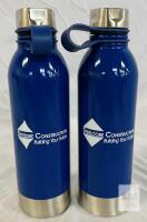 NEW Steelcore Construction 17oz Stainless Steel Water Bottles, Blue, Screw Cap, Silicone Strap