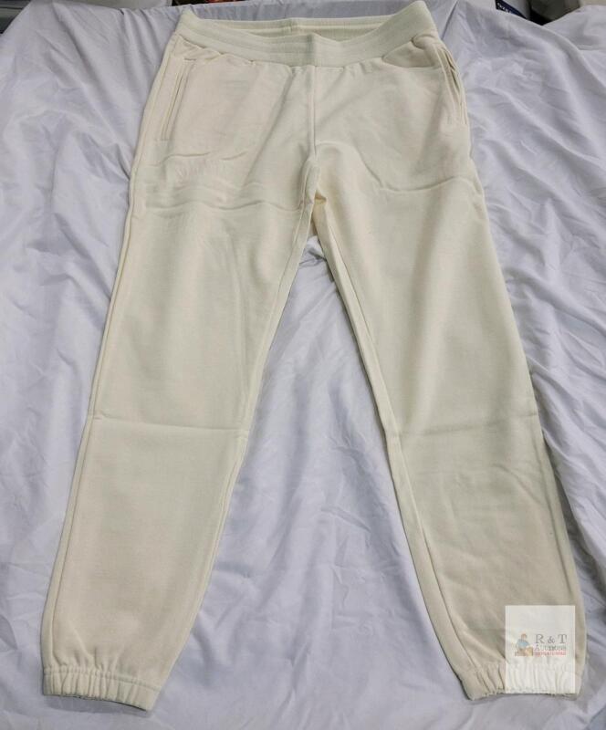 NEW XL Cream Sweatpants with Elastic Waist, Drawstring, Elastic Cuffs, Front Pockets