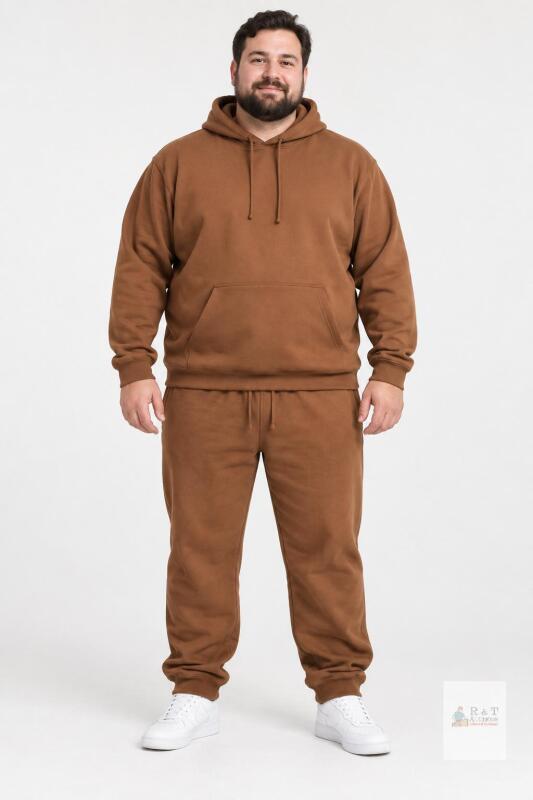NEW Brown XL Hoodie & Sweatpants Set, Cotton-Poly Blend, Regular Fit, Unisex
