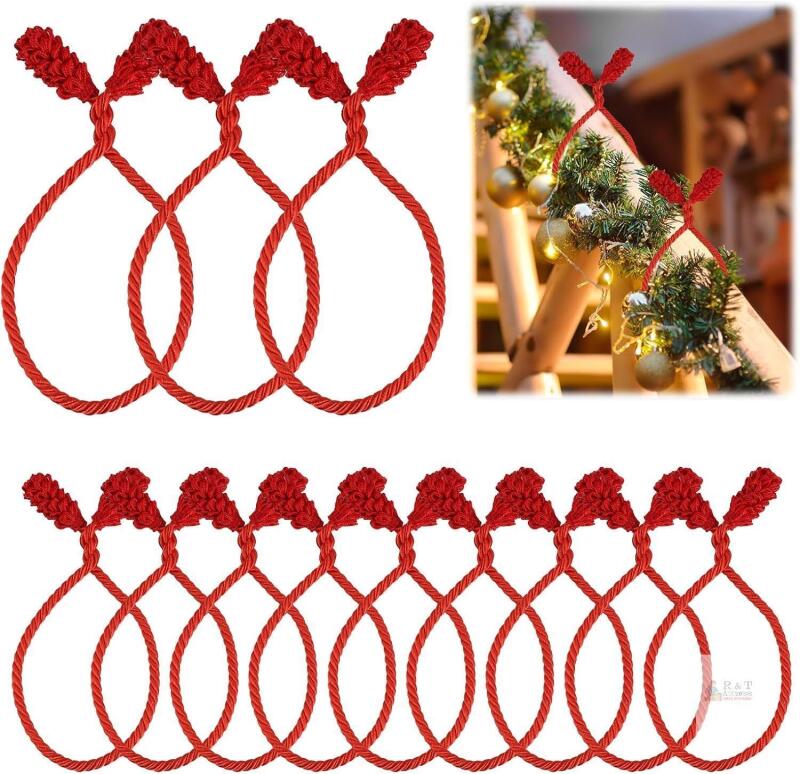 New 12pcs Christmas Garland Ties, 15.75 Inch Long Christmas Staircase Banister Ties Holiday