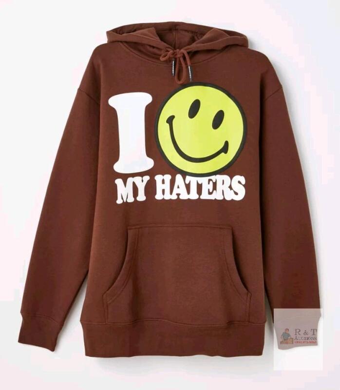 NEW MARKET Smiley "I Love My Haters" Brown Hoodie, Pullover, Kangaroo Pocket, New, Size Not Shown