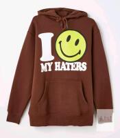 NEW MARKET Smiley "I Love My Haters" Brown Hoodie, Pullover, Kangaroo Pocket, New, Size Not Shown