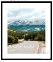 NEW QOTIB Wood 20x24 Picture Frame, Black, Mat for 16x20, HD Plexiglass, Wall Hanging