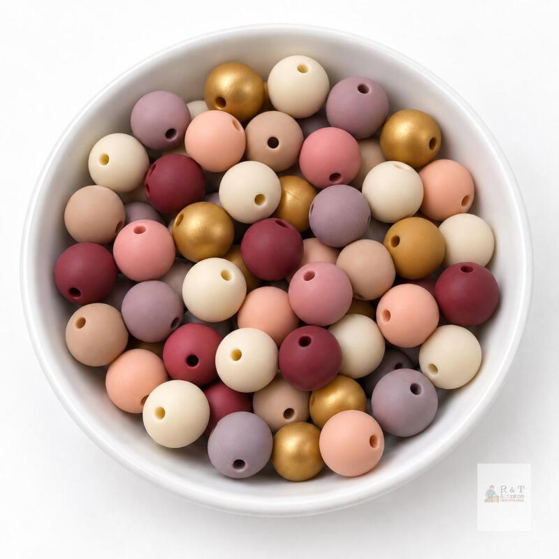NEW 50-Piece 15mm Mixed-Colour Silicone Beads