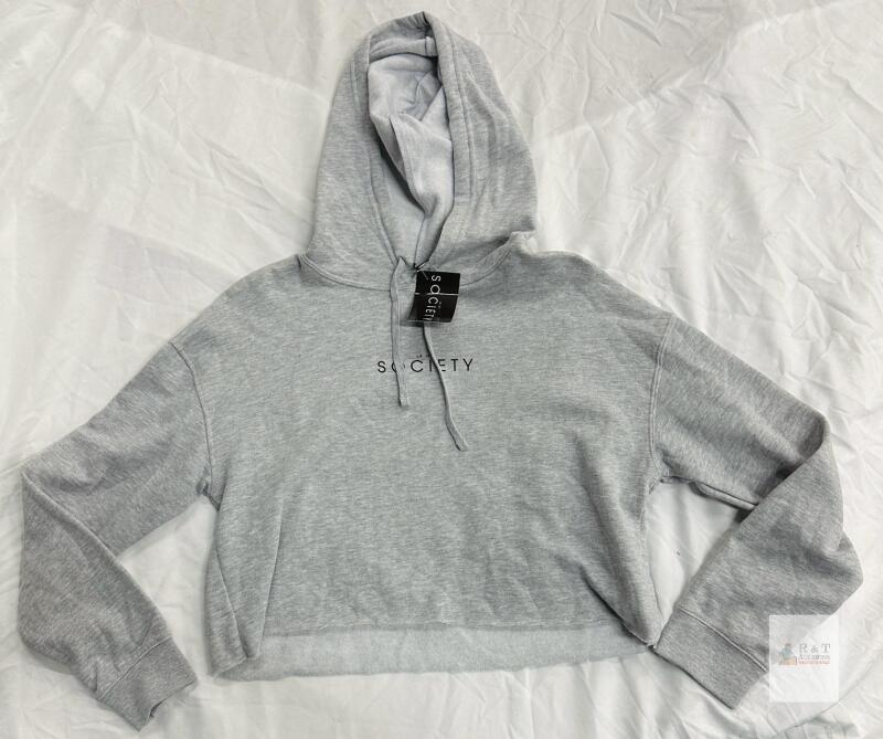 Society La Jet Montreal Crop Hoodie, Medium, Grey, Cropped Pullover with Logo