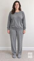 NEW Nautica Women's Loungewear Set Large Gray Long Sleeve Top & Polka Dot Pajama Pants
