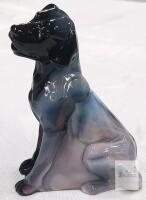 Swirled Glass Sitting Dog Figurine, Black/Blue/Purple Marbled, Approx. 3.25" Tall, USA Made