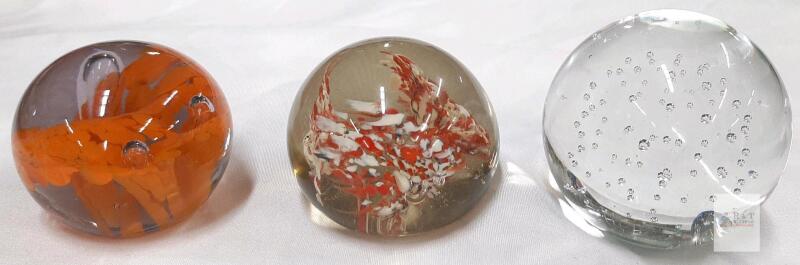 Set of Three Hand-Blown Glass Paperweights with Unique Designs