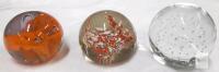 Set of Three Hand-Blown Glass Paperweights with Unique Designs