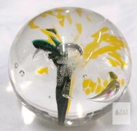 Glass Paperweight with Internal Floral Design, 2" tall