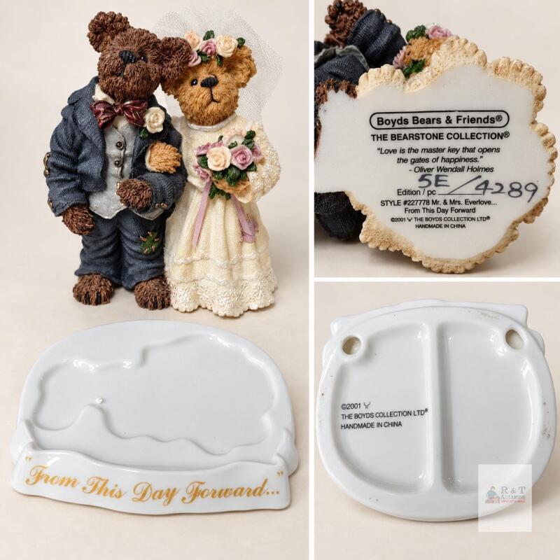 Boyds Bears Bearstone &ldquo;Mr. & Mrs. Everlove&rdquo; Wedding Figurine with Base, 2001