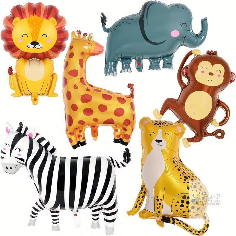 New 6pcs Jungle Safari Animal Balloons Birthday Party Decorations Giant Safari Balloon for Boy Wild One Theme Zoo Monkey Elephant Zebra Leopard Crocodile Giraffe Shaped