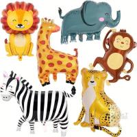 New 6pcs Jungle Safari Animal Balloons Birthday Party Decorations Giant Safari Balloon for Boy Wild One Theme Zoo Monkey Elephant Zebra Leopard Crocodile Giraffe Shaped