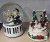 **2 Wind-Up Music Boxes &ndash; Teddy Bear Wedding Globe & Christmas Ice Rink Scene- both operational - 2
