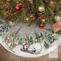 New Winter Snowman & Reindeer Christmas Tree Skirt with Snowflakes, Pine Branches 47.24" round