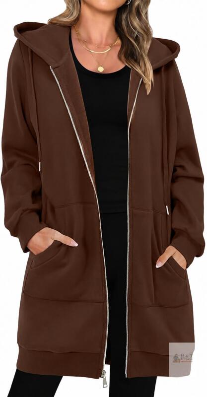 New Size Sm Women's Zip Up Hoodies Oversized Fleece Long Sleeve Sweatshirts Casual Fall Jacket Coat With Pocket