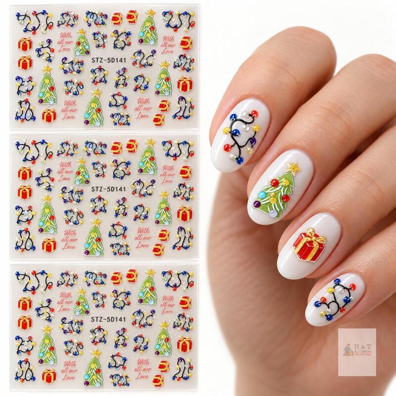 New 3 Sheets Christmas Nail Art Stickers &ndash; Trees, Gifts & Lights