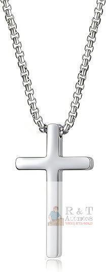 New 24" Cross Necklace for Men Stainless Steel Cross Pendant Necklace