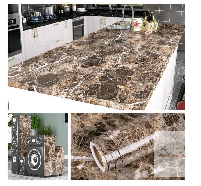 Livelynine Marble Contact Paper, Brown Glossy, 35.4" x 16.4 ft, Waterproof Peel & Stick Vinyl