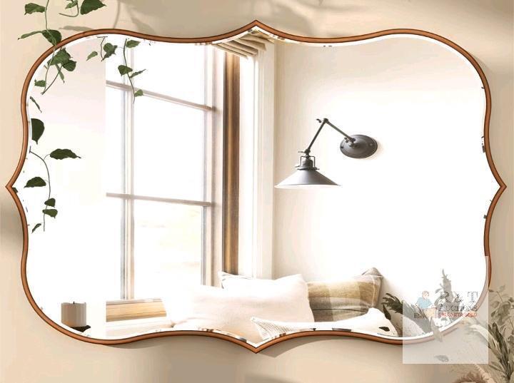 NEW SHYFOY Antique Gold Mirror, 35.4" x 23.6", Beveled Scalloped Frame