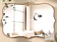NEW SHYFOY Antique Gold Mirror, 35.4" x 23.6", Beveled Scalloped Frame