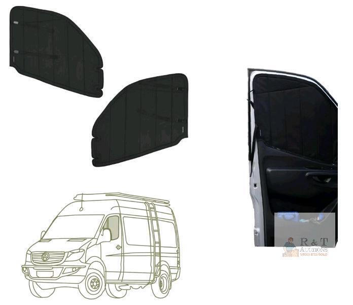 NEW VanEssential Insulated Front Door Window Covers for Mercedes Sprinter (2007&ndash;Present), Black, Pair