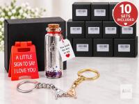 10 New Gifts of Affection to Loved Ones: A Little (2") Sign To Say " I Love You", " You Hold The Key To My Heart " Bottle With Glitter & Key, Pair of " Pinky Promise " Keychains