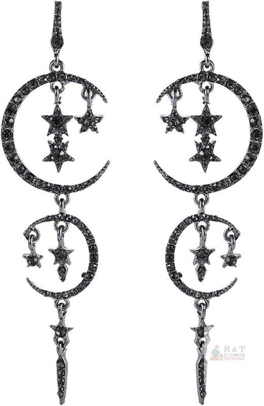 New Moon and Star Drop Earrings Exaggerated Fashion Long Drop Dangle