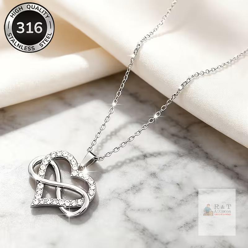 New Elegant Women'S 316 Stainless Steel Infinity Heart Necklace - Sparkling Synthetic Cubic Zirconia Pendant, Low Hypoallergenic, Perfect Gift