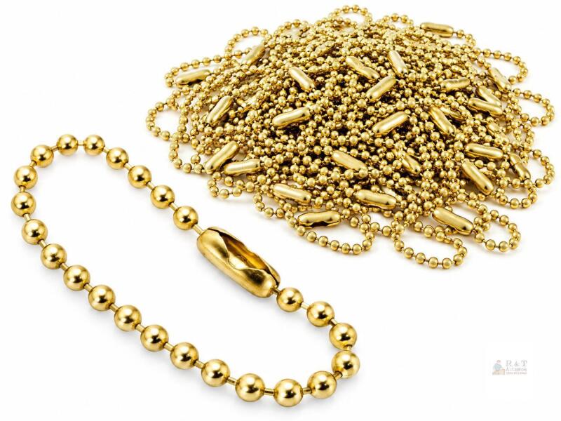 New 4.5&rdquo; Beaded Ball Keychains (100 Pack) Solid Brass Bead Size #6 Tag Chains USA Made