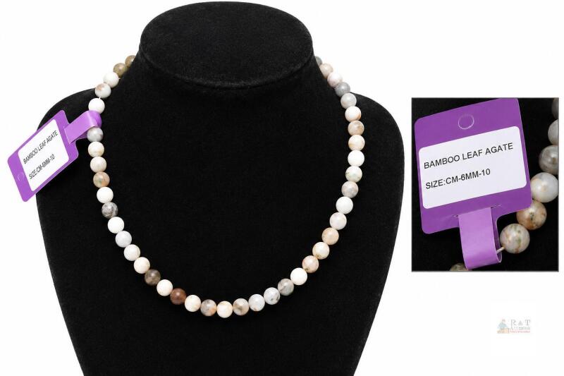 New Bamboo Leaf Agate Beaded Necklace &mdash; 6 mm Round Beads