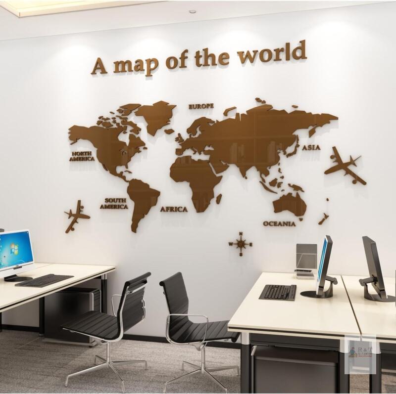New Retails $83 WINDIR 3D World Map Wall Stickers Decor Murals DIY Decal Brown 71x40 inch, Acrylic Office Wall Art Decor Bedroom Living Room TV Wall (Brown: 180x100 cm) Large