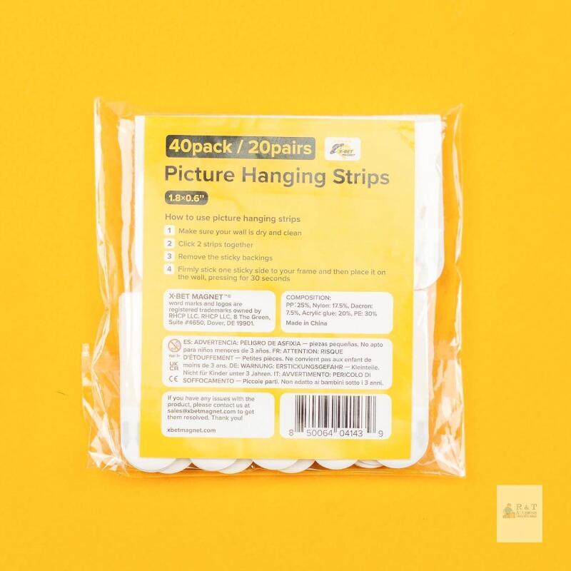 New X-bet MAGNET Ultra-Strong Picture Hanging Strips (20 pcs) with Adhesive Backing - Perfect for Rental Friendly Upgrades - Wall Hanging Strips Without Nails
