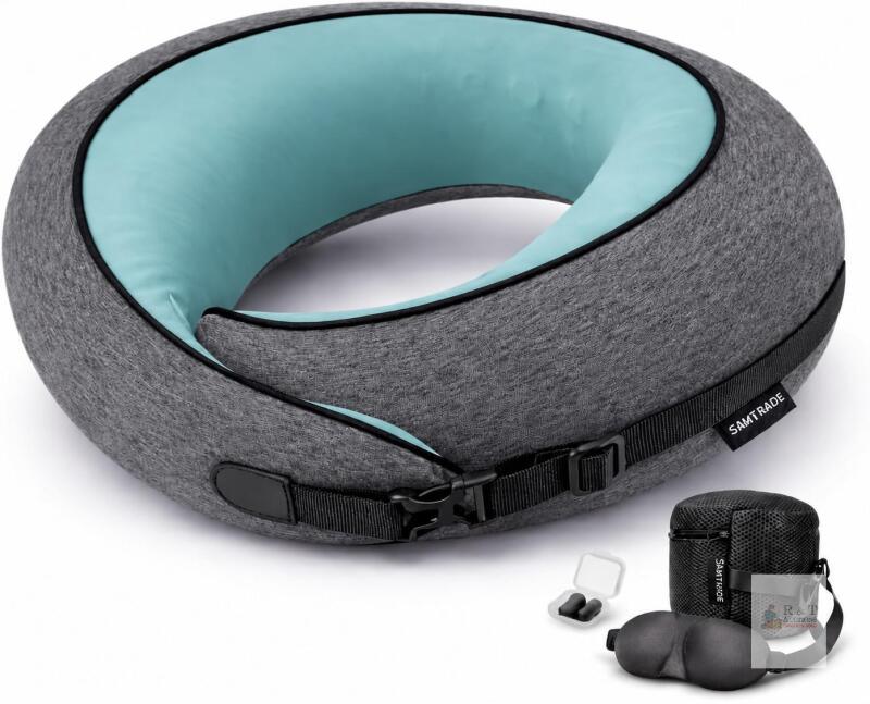 New Grey Travel Neck Pillow Set with Eye Mask, Earplugs & Carry 100% Memory Foam Travel Pillow for Sleeping, 360&deg; Ergonomic Neck Support Bag