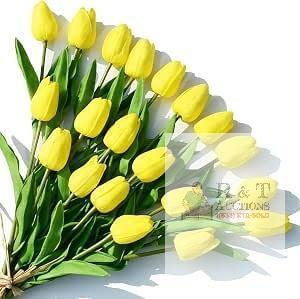 New Artificial Yellow Tulips 20 Pcs &ndash; 13.5 Inch PU Faux Flowers with Bendable Stems